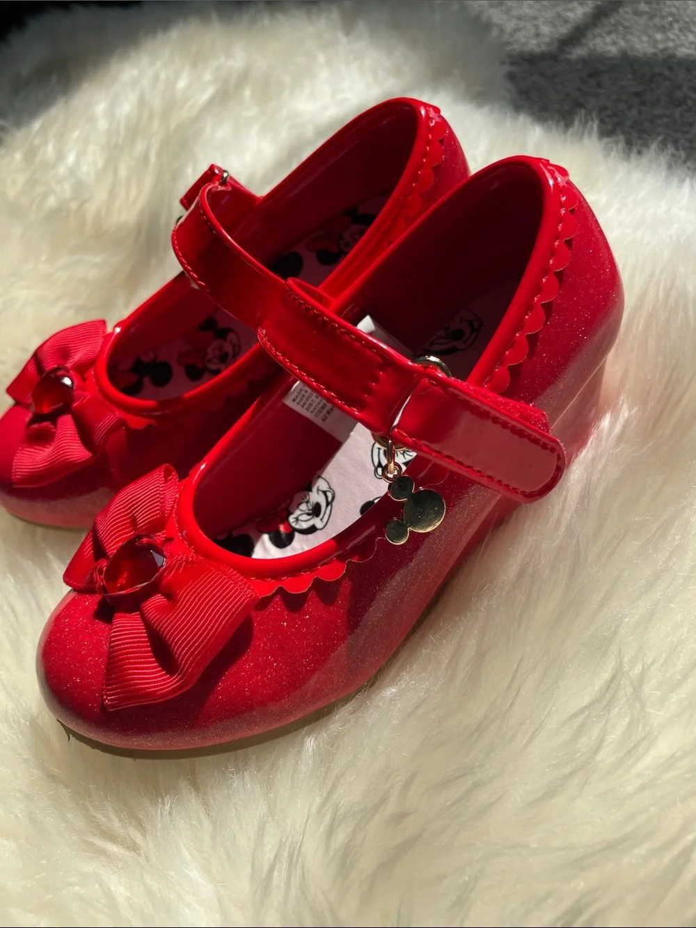 Disney Red Girls Heart Bow Mary Jane Shoes